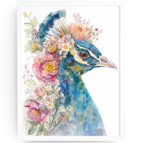 Creative Path Studios Other - Watercolor Floral Peacock Wall Art Illustration Print Poster Card Unframed